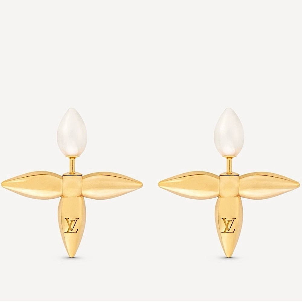 Louis Vuitton Louisette Gold & Pearl Flower Earrings